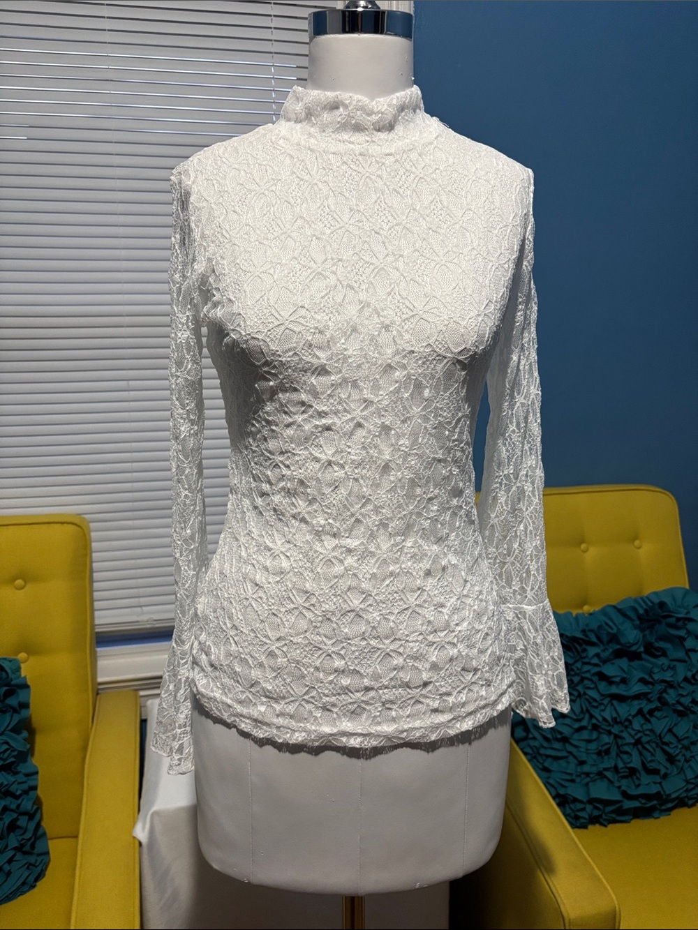 White Lace Mock Neck Long Sleeve Top
